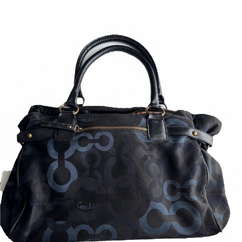Coach Black and Blue Shoulder Bag with Signature Design